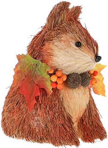 Teemoon Fox escultura Animal de madeira Figuras da floresta Animais de jardim de jardim com folhas de bordo e pinheiro para