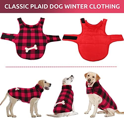 Casaco de inverno de cachorro Dasior, jaqueta reversível xadrez clássica para roupas de tempo frio de estimação
