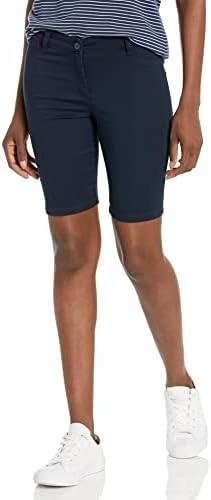 Izod Women's Juniors Uniform Bermuda Shorts, estilo magro com fechamento de gancho e olho, tecido de sarja