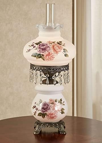 Toque de classe Brook Floral pintada à mão Handacane Table Lamp Motivos Florais Brancos - Base Metal, Momba de Vidro,