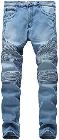 Andongnywell homens no meio da cintura plissada destruída motociclista skinny jeans rasgado com zíper deco