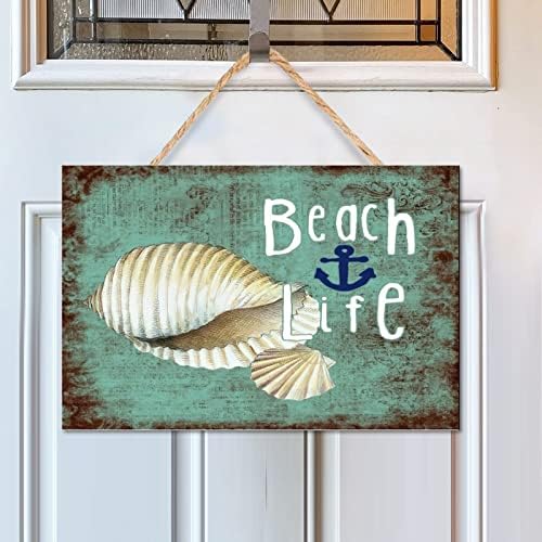 Sea Snail Starfish Sea Horse Wood Sign 8x12in Náutico Casa Tropical Tropical Casa de praia Mantenha calma Wall Wall Art Housewarming