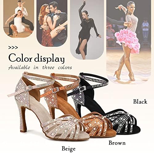 Tinrymx Sapatos de dança latina Mulheres Rhinestones Tango Salsa Sapatos de dança de salão de baile de desempenho, Model-L432/L506