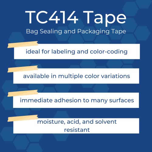 Taquecase TC414 0,375 x 180yd azul claro - UPVC, fita de vedação de bolsa azul claro, 3/8 de largura, 180 m. Comprimento,