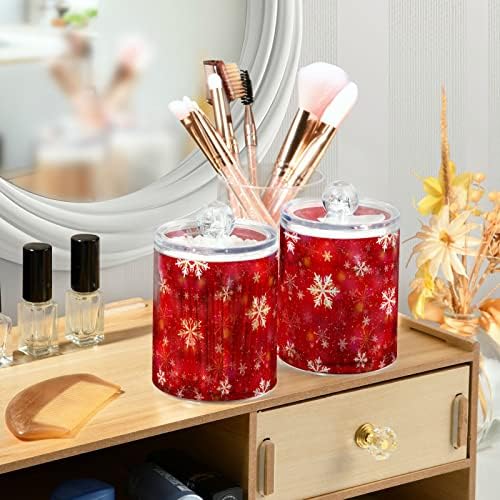 Alaza 2 Pack Qtip Dispenser Dispensador de Natal Flocos de neve em vasilhas organizadoras de banheiro vermelho para bolas de algodão/swabs/almofadas/fio