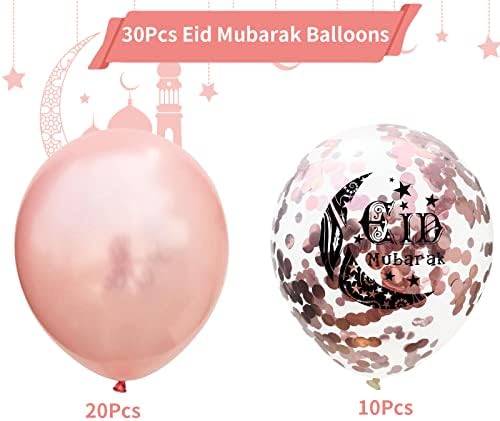 Balões de Eid Mubarak Rose Gold, 30 PCs Ramadan Balloons Decorações Balões de látex de ouro rosa, balões de 12 polegadas de Ramadan Mubarak com fita para casa Islã muçulmano Feliz Ramadan Party Supplies