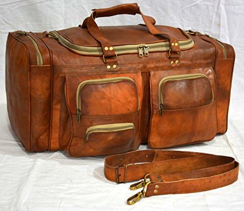 Real Goat Leather Fades Travel Magagem Vintage Trip Holiday Trip India Duffel Bag