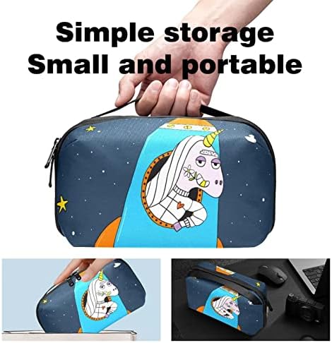 Unicórnio engraçado com Rockets Galaxy Stars Saco de maquiagem para bolsa de organizador de viagens portáteis para bolsa para mulheres