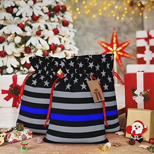Sacos de presentes de natal de traços de natal azul-line-flag-americano de bolsas de embrulho de sacos de embrulho de sacos de