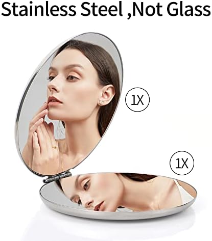 Dynippy Compact Mirror Aço inoxidável 【Não vidro】 Espelho de bolso de maquiagem para bolsas resistentes e resistentes a gota de espelho portátil portátil espelho de dupla face para homens meninas - Garotas grandes