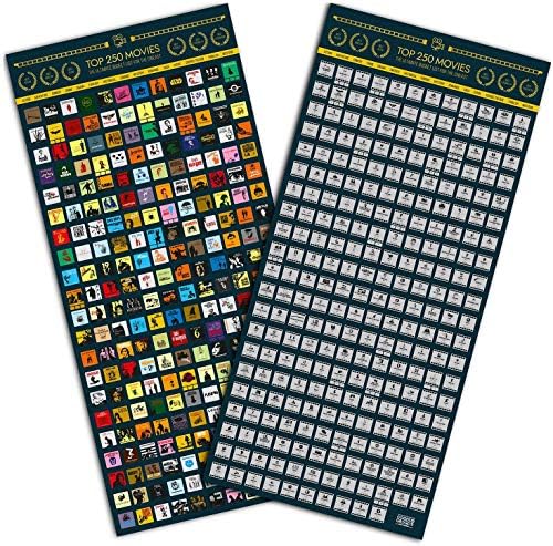 Mercadorias+Gadgets Top 250 Filme Bucket List Scratf Off Map Poster XXL - Guia de Filmes Ultimate com os melhores