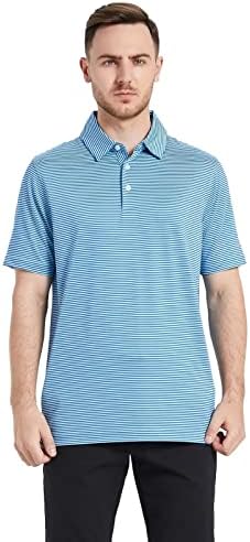 Camisa de golfe masculina Hortigo Wicking Dry Fit Performance Sport de manga curta Camisas de pólo de golfe listrado para