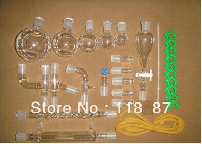 Novo kit de vidro químico Laboratório de vidro Conjunto com articulações moídas 24/29.29pcs Conjunto de vidro de laboratório 24/29.29pcs