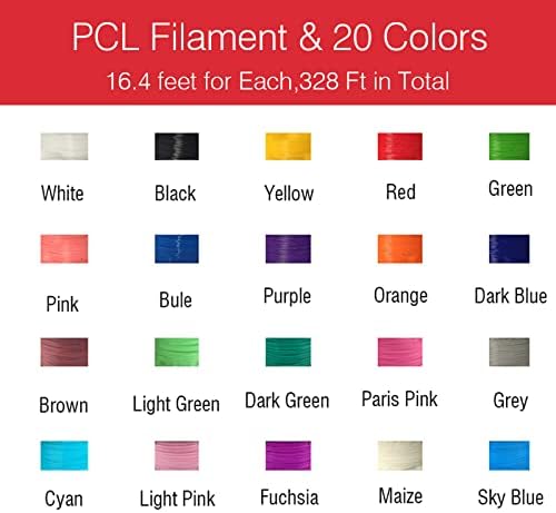 Reabastecimento de filamentos de caneta 3D, 20 cores, cada cor 16,4 pés, filamento de PCL 1,75 mm para impressora de caneta