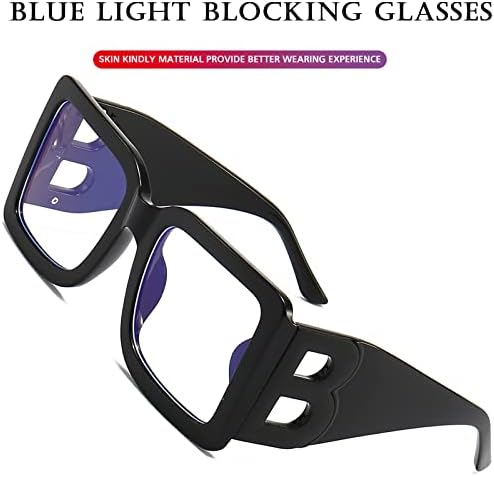 Poraday Moda Blue Blocking Glass for Women Black Square Square Computer Eyewear Luxury Designer Big B óculos