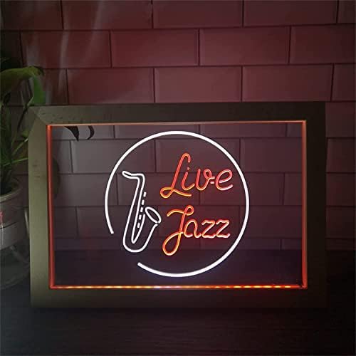 DVTEL LIVE JAZZ LED NEON SIGN, Music Room Decor USB Luzes noturnas Luzes de neon com moldura de madeira, Signal de parede pendurada