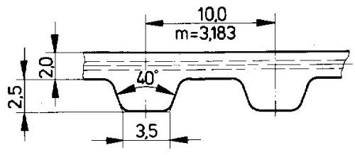 Ametric® 10.500.12 Correnta de tempo de poliuretano métrico, cordões de aço, inclinação de 10 mm, perfil de dente