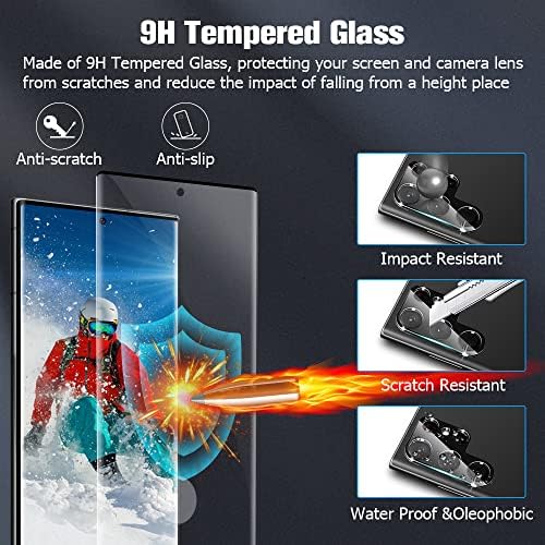 [2 + 2pack] Galaxy S22 Protetor de tela Ultra 9H Vidro temperado + Protetor de lente da câmera [livre de bolhas] [Desbloqueio