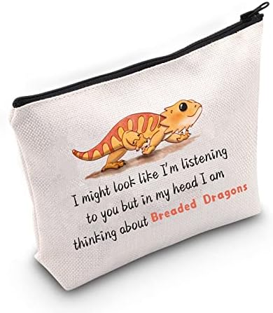 Mnigiu barbudo dragão saco de cosmético Lizard amante presente Estou pensando em dragões à milanesa zíper zíper bolsa de viagem