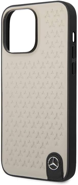 CG Mobile Mercedes-Benz Case de telefone para iPhone 14 Pro Max em padrão de estrela cinza, proteção de couro real, estojo