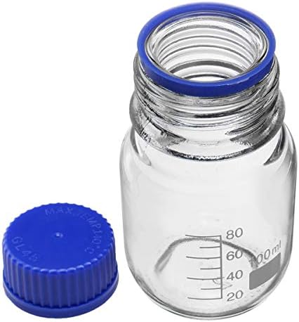 Deschem 100ml, garrafa de reagente de vidro, tampa de parafuso, transparente, graduação 80 ml, lina azul