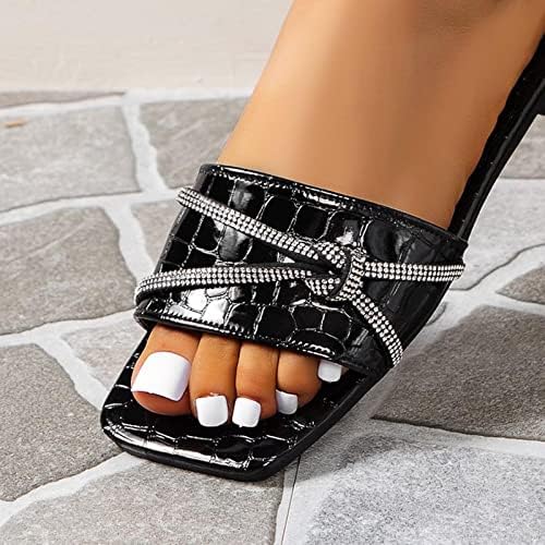 Slipper for Women Square Top Faux Leather Slip em sandálias Slides Sandálias planas modernas FLHOPS BRIPLECIDADOS