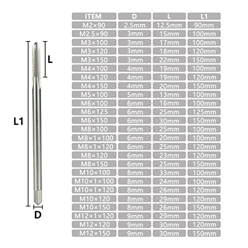 Torneiras de parafuso Frea da máquina Torne de Torneira 90-150 Hanela de flauta reta de 90-150 Torneira métrica de flauta