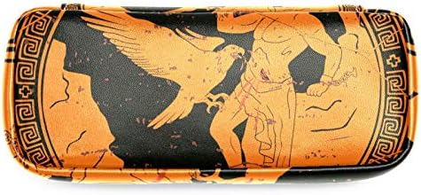 Deus grego antigo Prometheus com um fogo em sua mão Saco de capa lápis de couro com bolsa de armazenamento com zíper duplo para