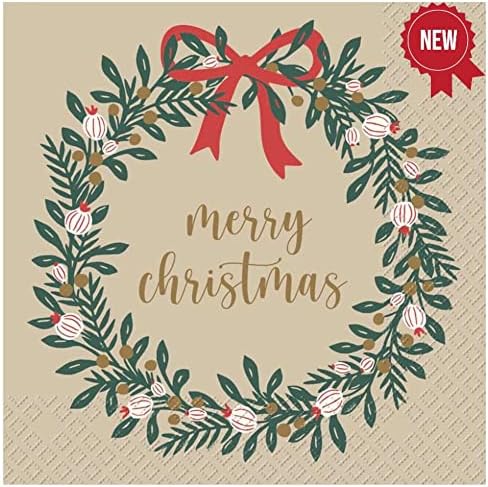 20 guardanapos de grinaldura de feliz natal, guardanapos festivos de papel rústico, decoração de mesa de Natal, guardanapos