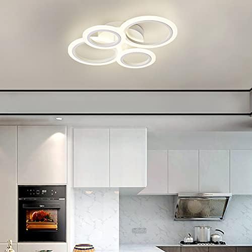 TEMINBU MODERN LED Teto Light, White 4 Rings Luz de teto de montagem nivelada, lâmpada de teto de luminária de 4000k para cozinha,