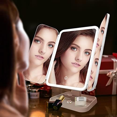 Espelho de maquiagem de honra, espelho de vaidade com 3 modos de iluminação colorida/52 LED Light Touch Control/180 ° ROTAÇÃO