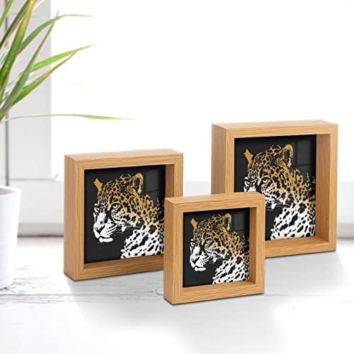 Quadro de imagem de madeira Jaguar de 3 molduras de fotos com vidro para casa de desktop de desktop decoração