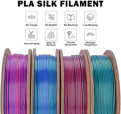 ERYONE PLA Filamento 1,75 mm para impressora 3D - Precisão dimensional de pacote de filamentos multicoloridos de seda +/-