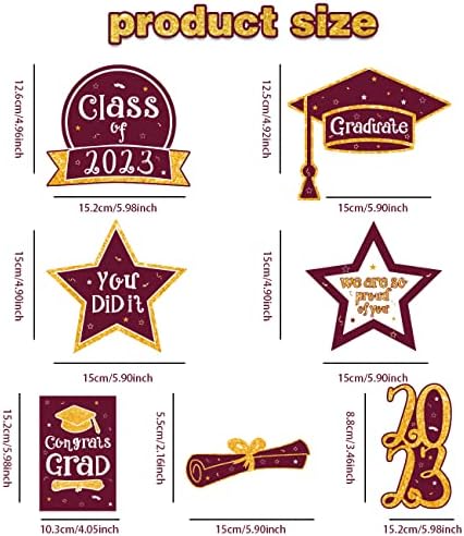 Decorações de graduação marrom e dourada Conjunto de 42 turma de 2023 tabela de mesa de mesa Parabéns parabéns toppers de graduação em festas de graduação suprimentos