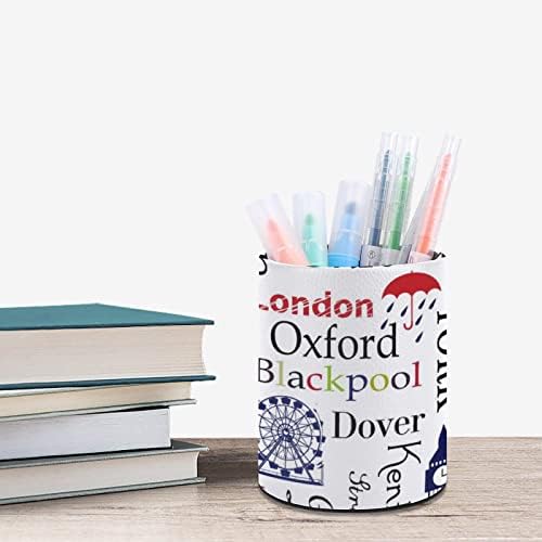 London Pattern Penor Pen Pen Portador Cup para organizador de mesa Copo de escova de maquiagem para o escritório da sala de aula em casa