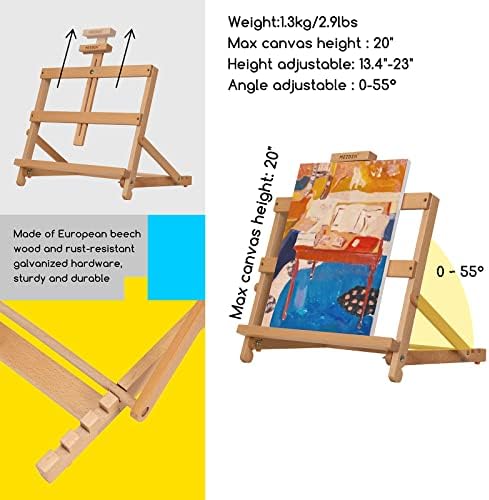 MEEDEN 44 PCS KIT de pintura a óleo e faca de paleta de 5 peças conjuntos com cavalete de madeira, caixa de tinta a óleo de 24