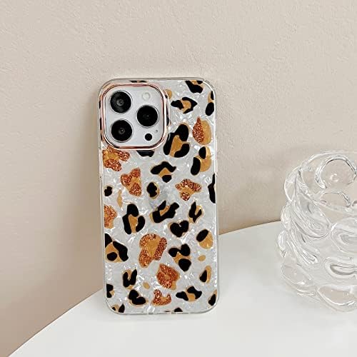 oooooops compatíveis com o iPhone 14 Pro Max Case para mulheres meninas, glitter peroloso, padrão de impressão de leopardo marrom preto, capa clara de capa de telefone de proteção dura e clara para iPhone 14Promax