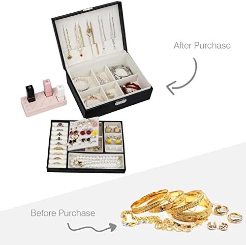 Usion Jewelry Box for Women Girl Girld Wicker Wife Gift, titular de estojo de armazenamento do organizador de jóias de couro com exibição de bandeja removível para brincos Bracelets Rings Watches -BraceS