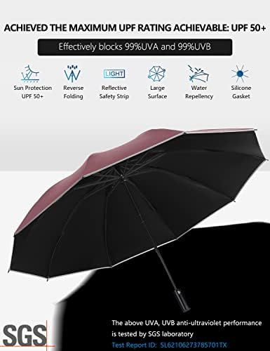 Xixvon Umbrella Pro | UPF 50+ 99% Proteção UV, faixa de segurança reflexiva, resistência à prova de vento, portátil de viagem, automática | Reduja dobrável reverso