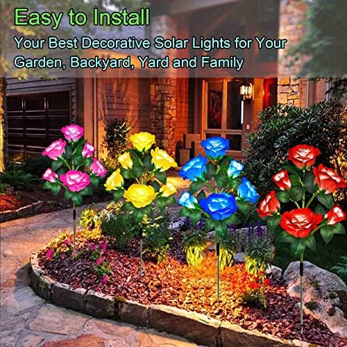 Novo pacote 4-pacote atualizado 24 Roses Luzes de jardim solar Decoração ao ar livre, impermeabilização a d'água Decoração de