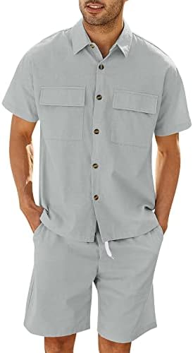 Camisa de algodão de linho masculino punCati Button de manga curta Camisa Summer Summer praia
