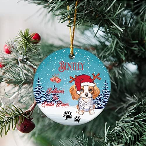 Ornamento de cachorro personalizado, ornamento de Natal para cachorros, acredita em patas de santa, ornamento de cachorro