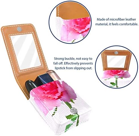Caixa de batom oryuekan com espelho bolsa de maquiagem portátil fofa bolsa cosmética, mosaico de flor rosa rosa padrão