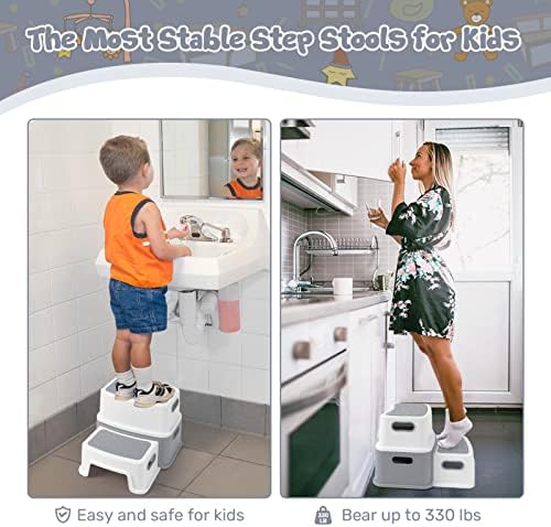 Ronipic 2 Step Stools for Kids, Banco de etapa da criança para treinamento com potty do banheiro, fezes anti-deslizamentos com números/ABC,