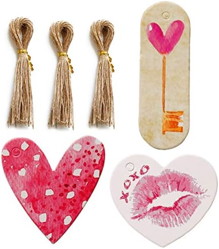 150 peças Valentine Paper Tags Tags Red Kraft Tags do Heart Shape Hang com barbante para festa de casamento do dia dos namorados