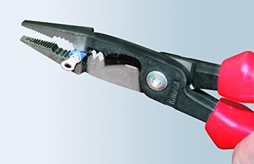 Ferramentas de Knipex 13 82 8, 6 em 1 alicate de instalação elétrica com alça de alça de conforto, vermelho e azul