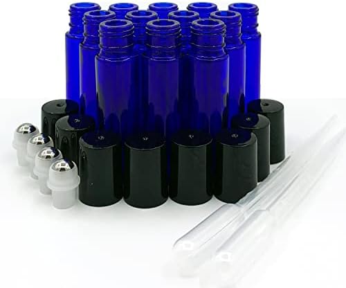 Doromia 12pcs de garrafas essenciais de rolos de óleo rolando de vidro azul em garrafas para óleos essenciais aromaterapia