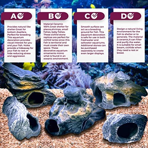 Corisrx Melhor do seu estilo de vida dr. Moss Cichlid Stone 5 PC Conjunto de luxo - Decorações de aquário de caverna