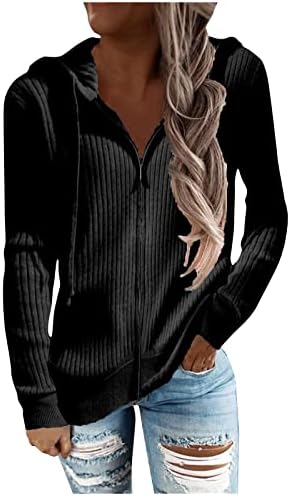 Uodsvp feminino de manga longa Tops Moda Moda Zíper sólido Desenhe cordas Up Casual Capeled Sweatshirt Tops