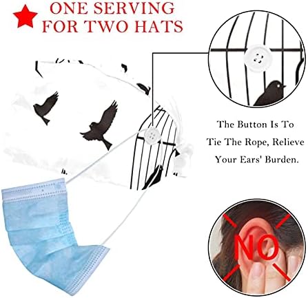 2 pacotes lindos pássaros gaiola tampa de trabalho ajustável com faixa de botão para enfermeiros chapéu de rabo de cavalo